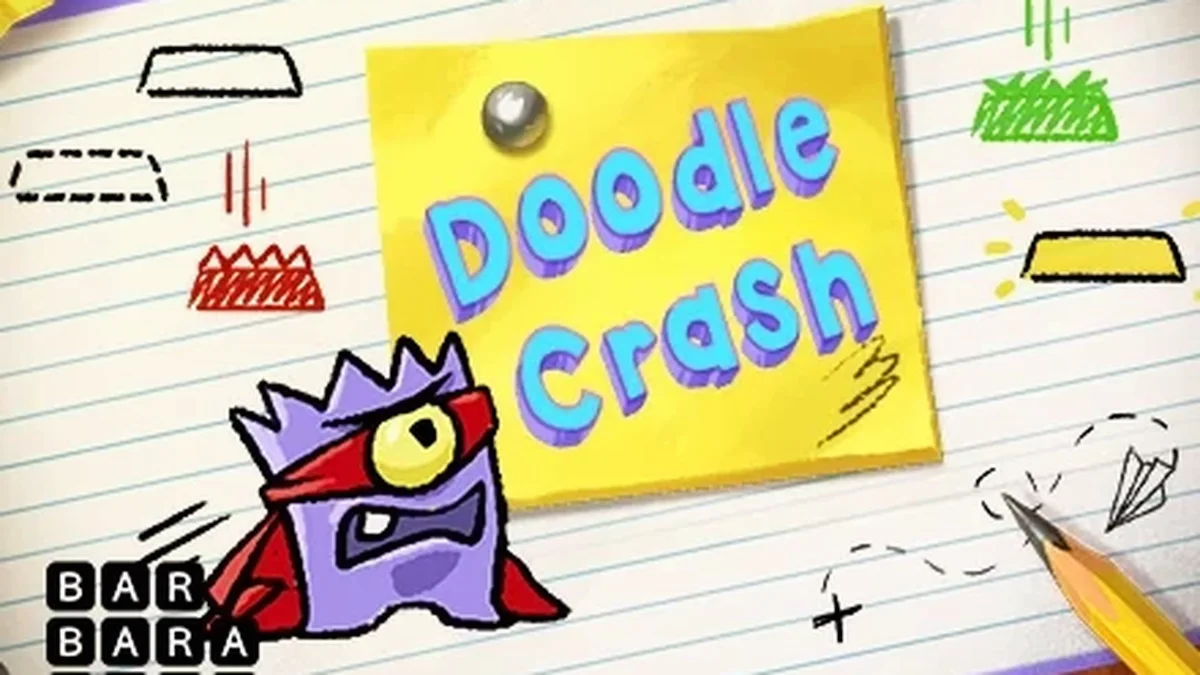 Interface do jogo Doodle Crash com estilo artístico de rabiscos